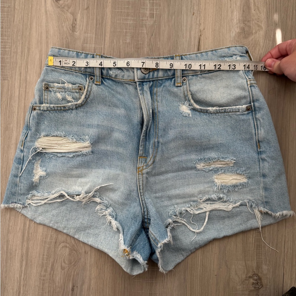 Zara Blue Jean Shorts Distressed High-Waisted - Picture 4 of 4